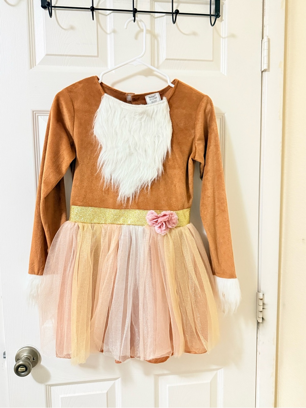 Girls Brown and Pink Fox Costume Dress with Gold Waistband